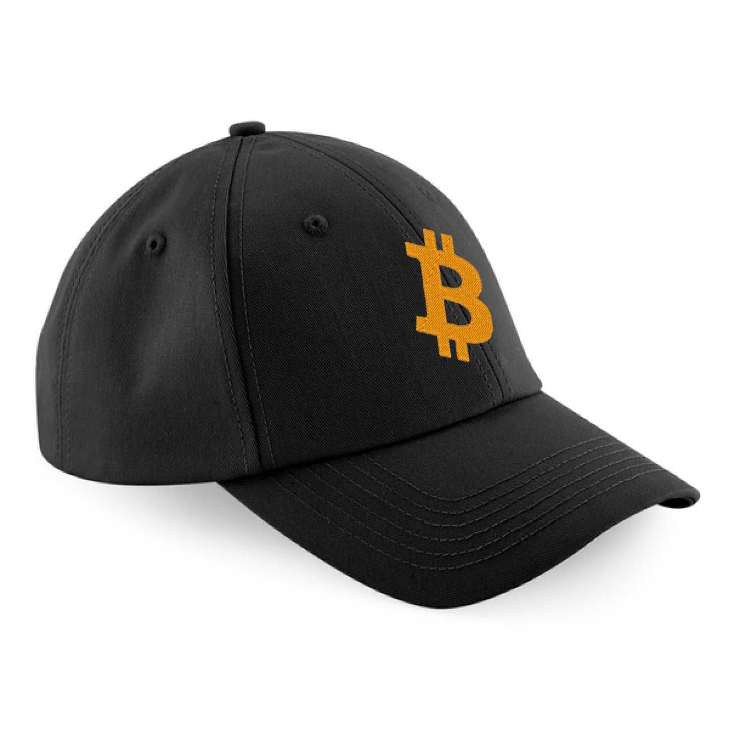Bitcoin-Cap bestickt mit dem Bitcoin-Symbol B