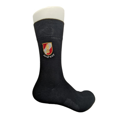 Business-Socken mit Feuerwehr Korpsabzeichen und Wunschtext