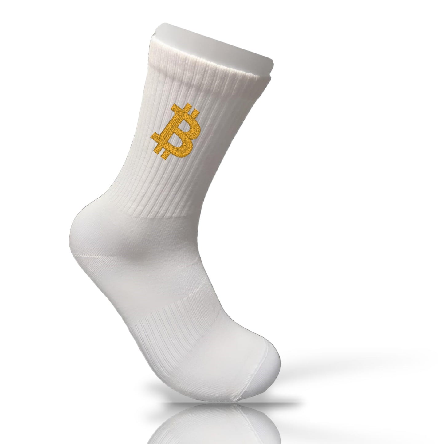 Bambus Sport-Socken mit Bitcoin-Logo und Wunschtext
