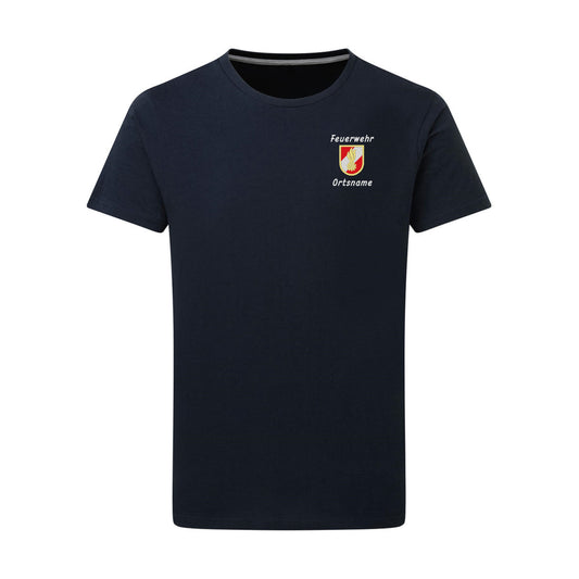 Feuerwehr T-Shirt mit Korpsabzeichen und Ortsnamen - untereinander